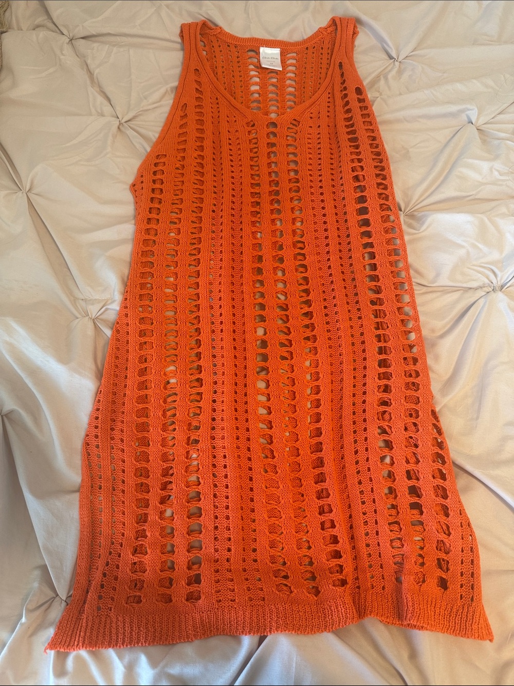 Sleeveless Crochet Swim Cover-Up Dress in Vibrant Orange